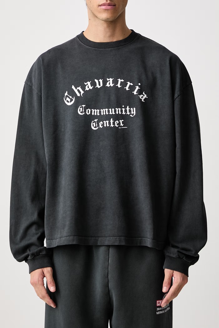 COMMUNITY CENTER longsleeve pentru bărbați din bumbac Willy Chavarria negru MUJTE031.061N