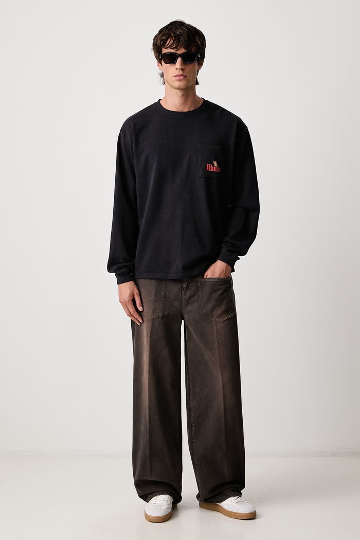 RHUDE American Spirit longsleeve męski bawełniany RHFW26TT15012 czarny AW26