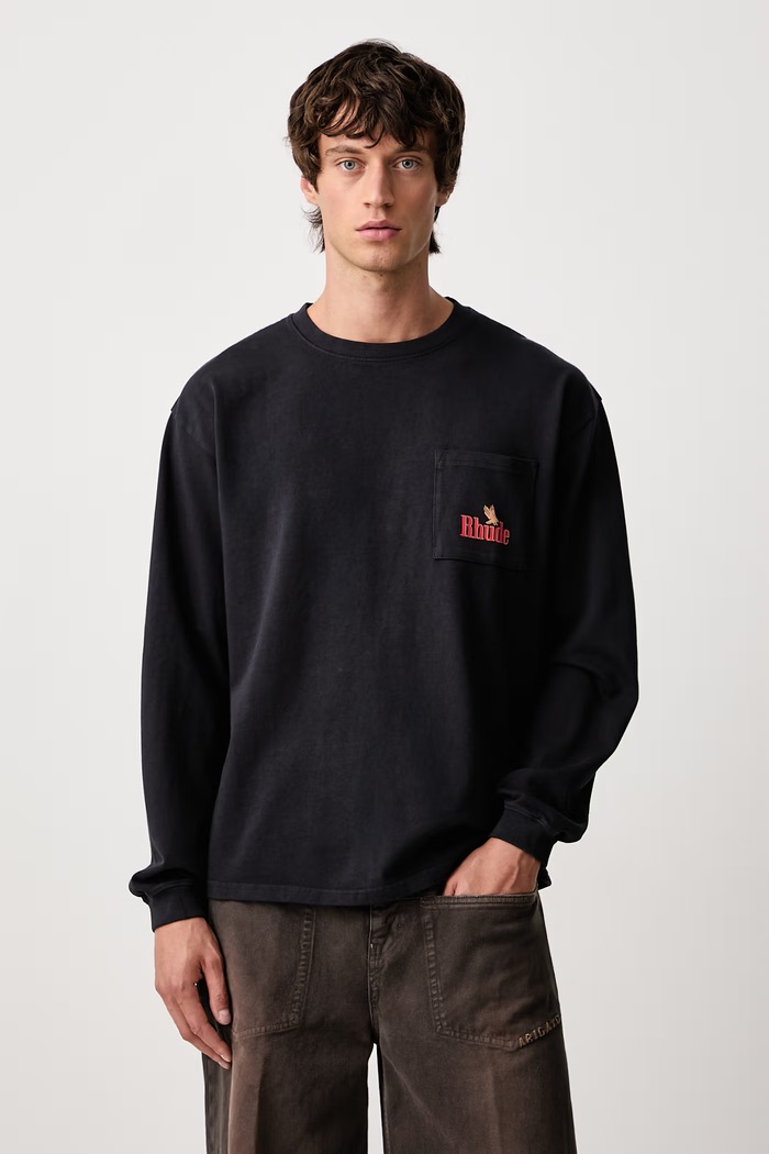 Odzież RHUDE American Spirit longsleeve męski bawełniany RHFW26TT15012 czarny
