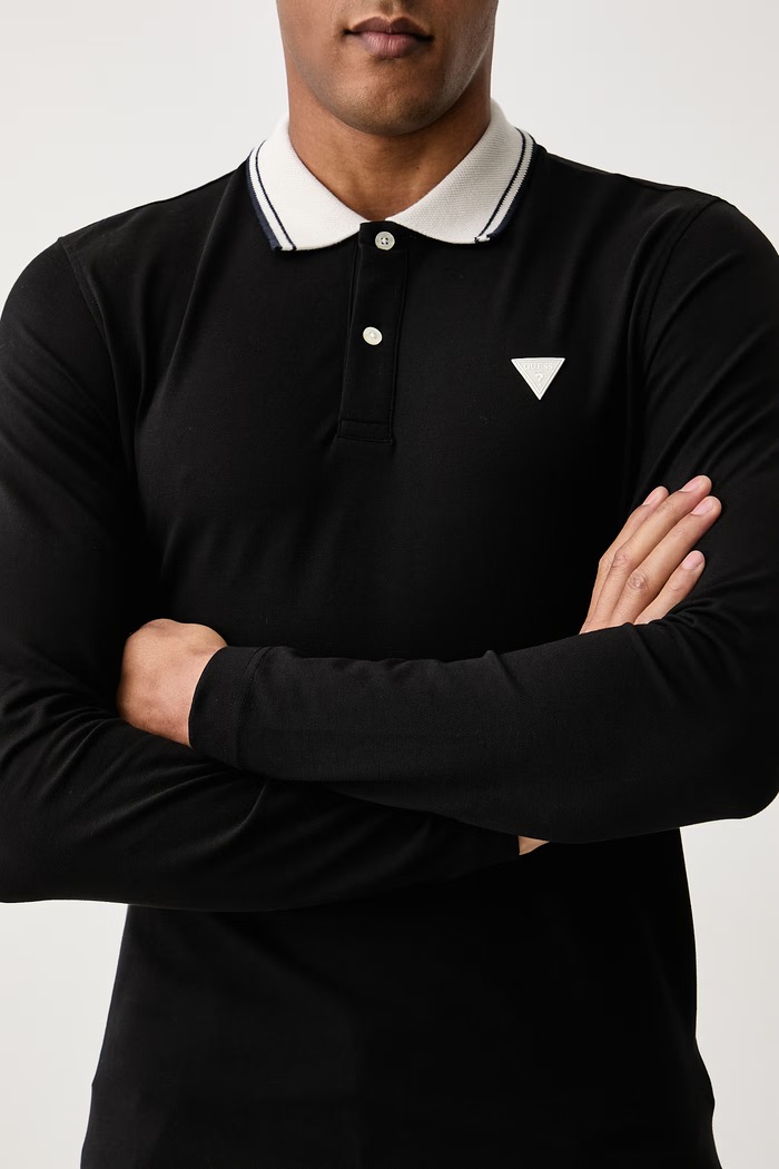 Longsleeve męski bawełniany z elastanem Guess M6BP58.K6201 czarny