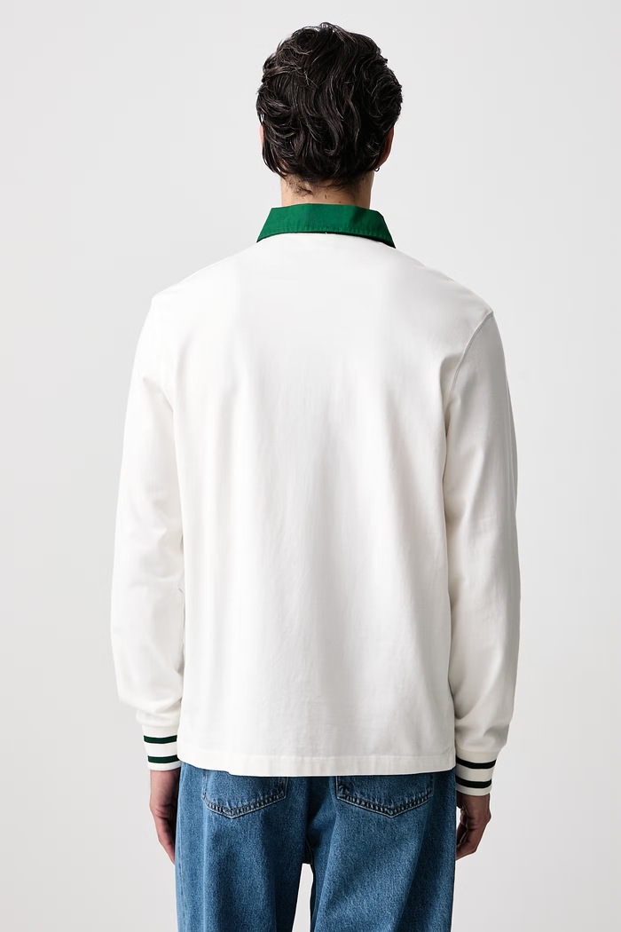 Odzież Drôle de Monsieur Longsleeve męski bawełniany Slogan Polo M.PL190.CO248 beżowy