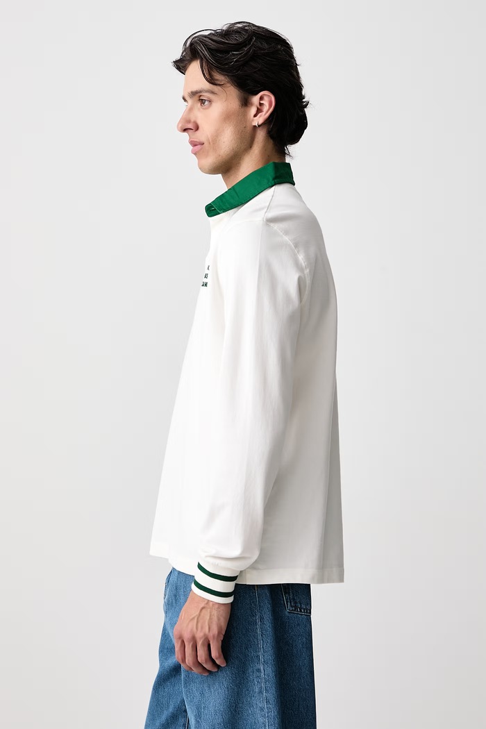 Longsleeve męski bawełniany Slogan Polo Drôle de Monsieur M.PL190.CO248 beżowy