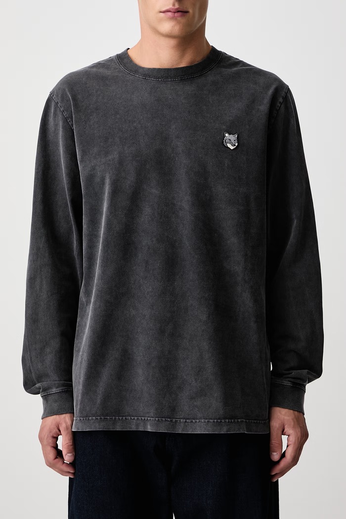 Fox Head longsleeve męski bawełniany Maison Kitsuné czarny PM00119KJBIT7