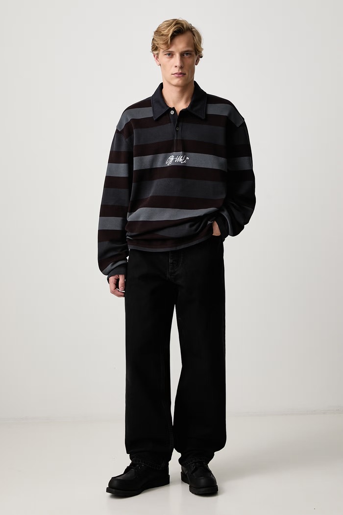 Off-White Stroke Ow Relax tričko s dlouhým rukávem pánské bavlněné 44MAD015F26J002960 šedá AW26