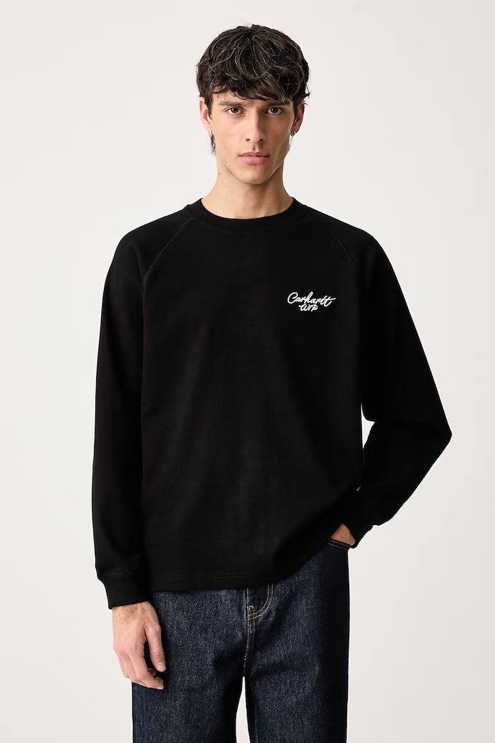Carhartt WIP Signature Rib T-Shirt tričko s dlouhým rukávem pánské bavlněné černá I037121