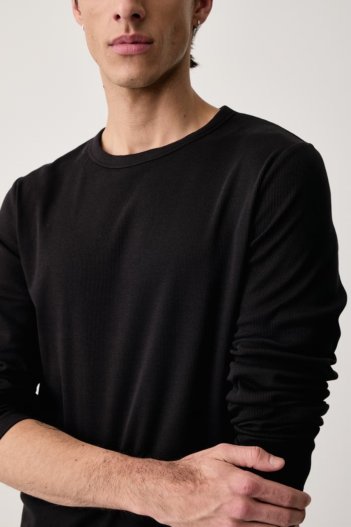 Longsleeve męski bawełniany z elastanem Marc O'Polo 5000016034 czarny