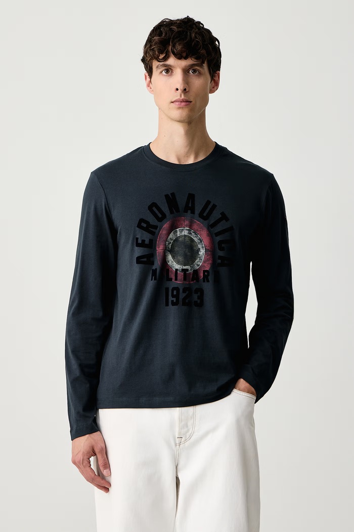 Aeronautica Militare Longsleeve męski bawełniany granatowy TS2570UJ00641