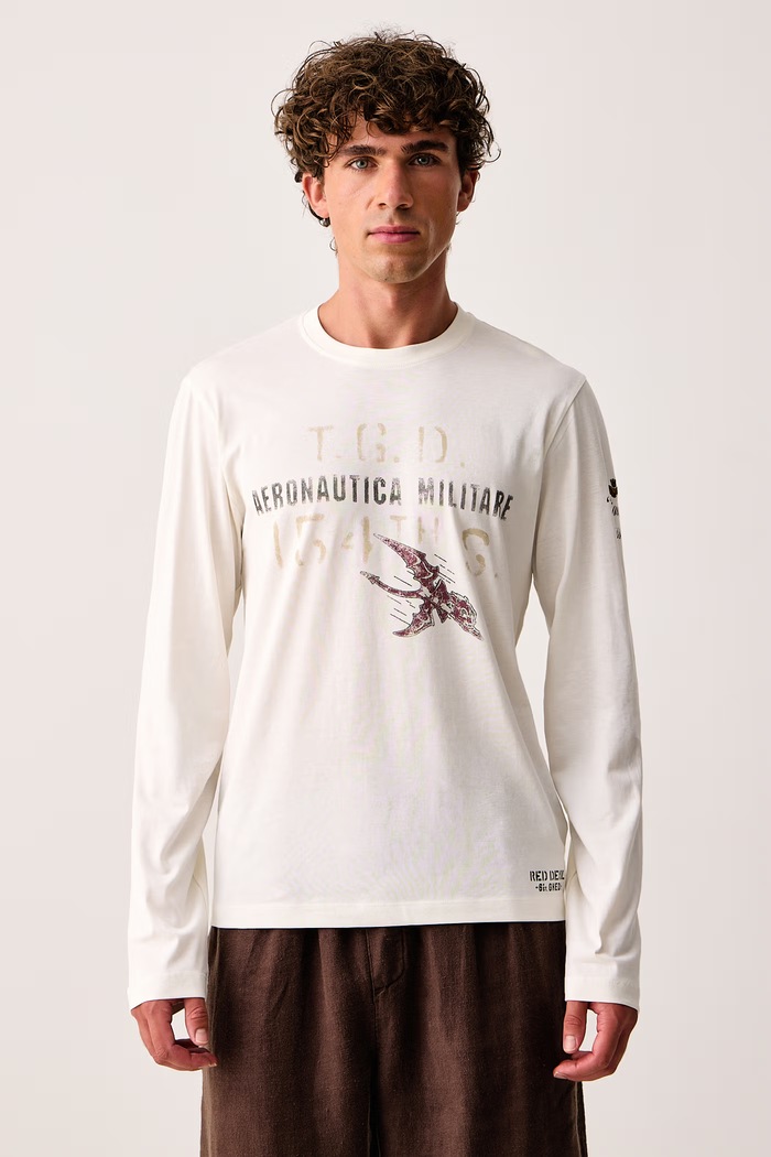 Aeronautica Militare Longsleeve męski bawełniany beżowy TS2569UJ00641