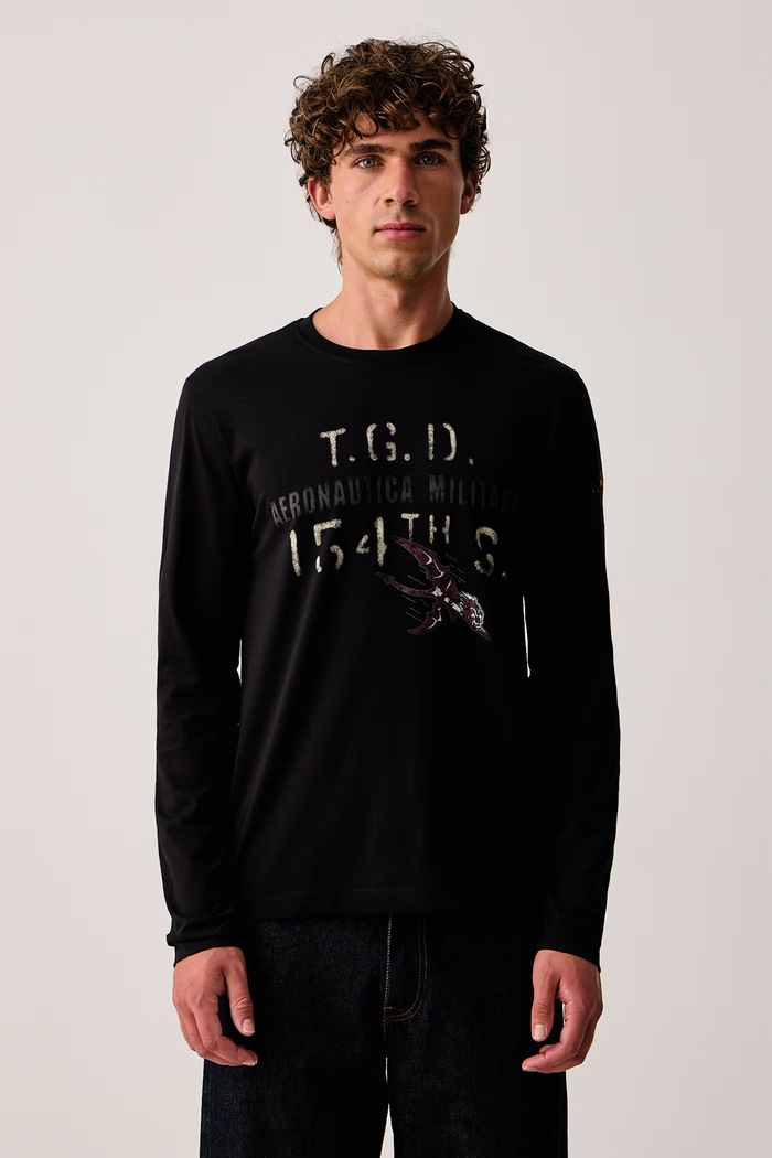 Aeronautica Militare Longsleeve męski bawełniany czarny TS2569UJ00641