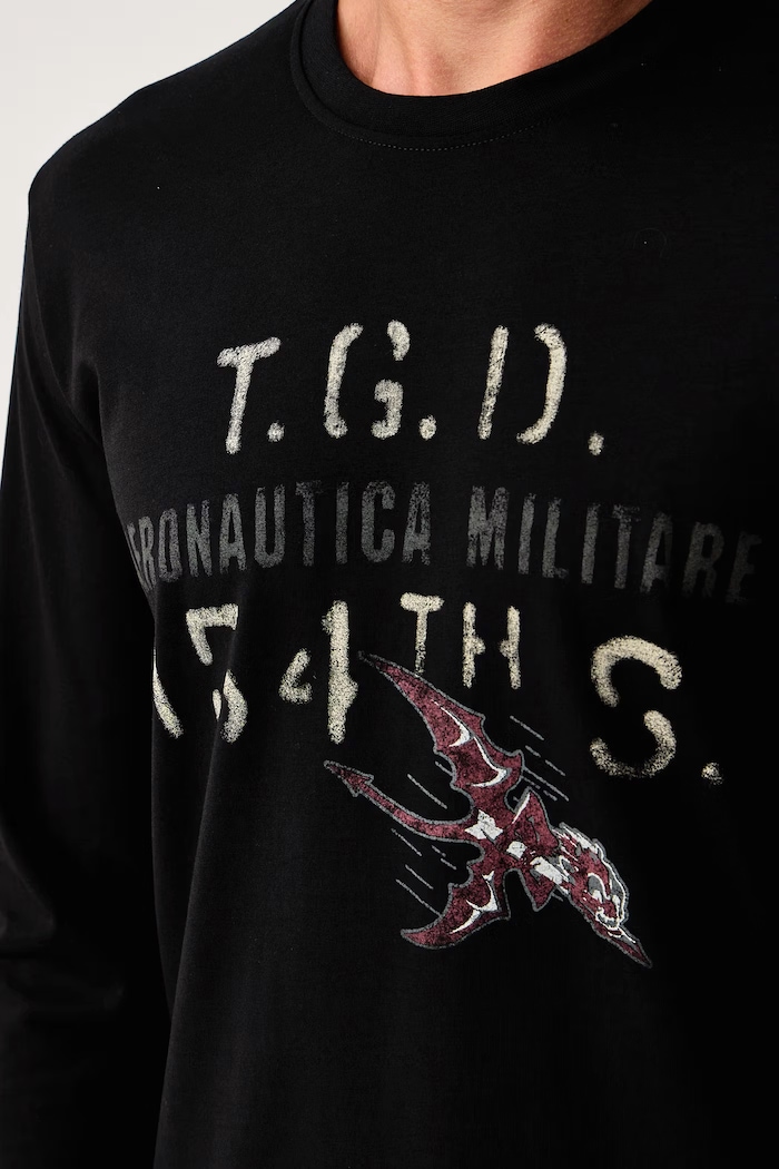 Majica dugih rukava za muškarce od pamuka Aeronautica Militare TS2569UJ00641 crna