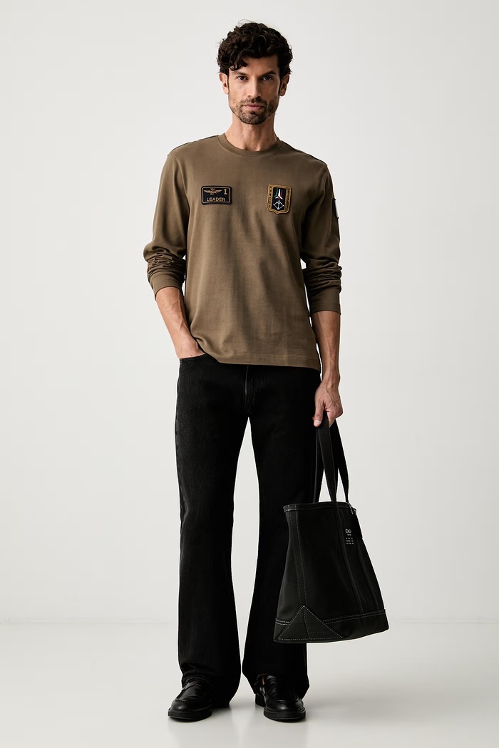 Aeronautica Militare longsleeve męski bawełniany TS2568UJ00703 zielony AW26