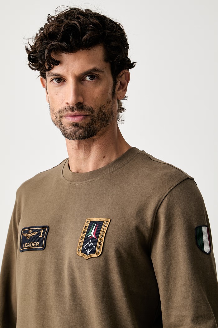 Aeronautica Militare longsleeve męski bawełniany zielony TS2568UJ00703