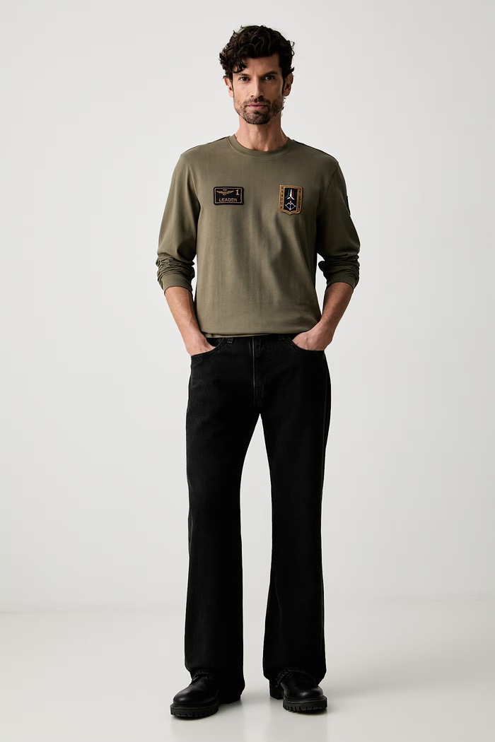 Aeronautica Militare longsleeve męski bawełniany TS2568UJ00703 zielony AW26