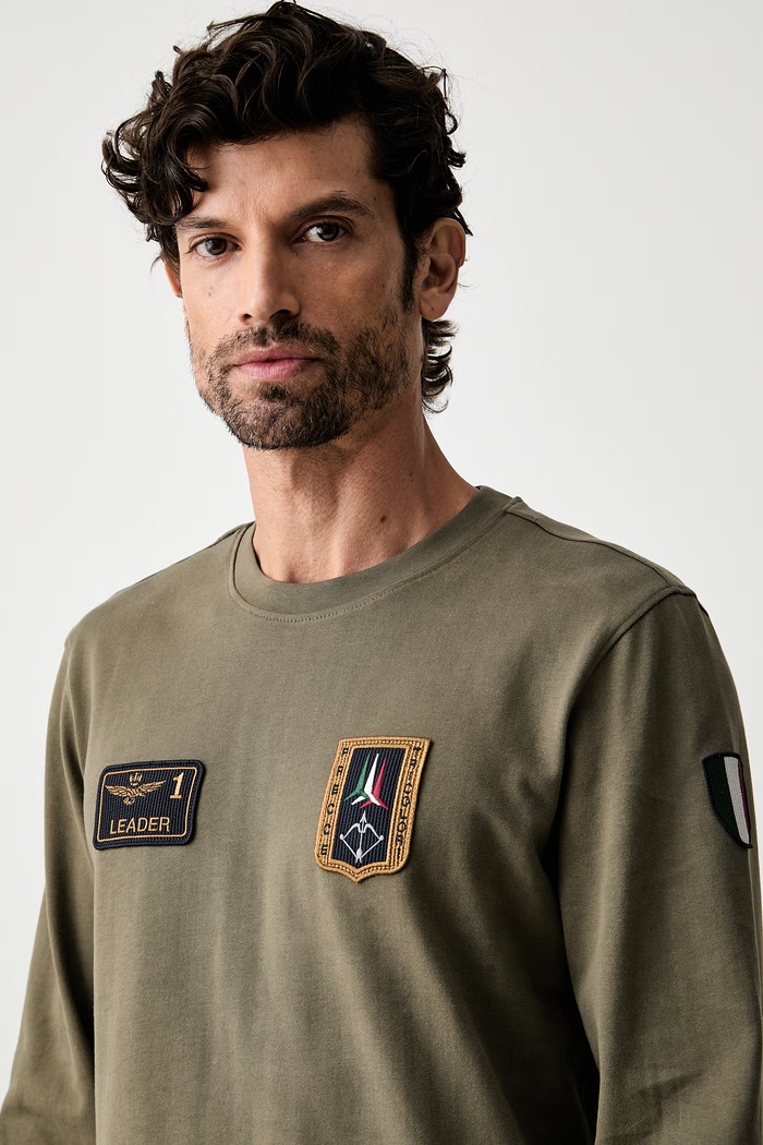 Aeronautica Militare longsleeve męski bawełniany zielony TS2568UJ00703