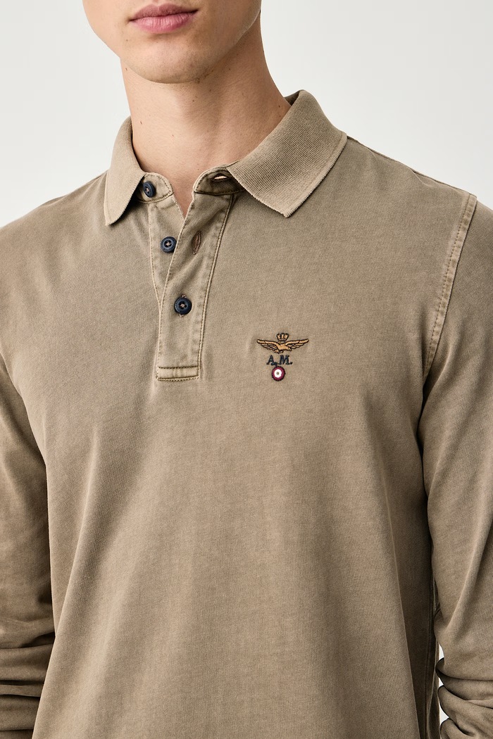 Longsleeve męski bawełniany Aeronautica Militare PO1944UJ00756 brązowy
