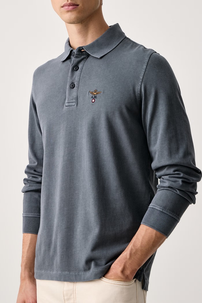 Longsleeve męski bawełniany Aeronautica Militare PO1944UJ00756 niebieski