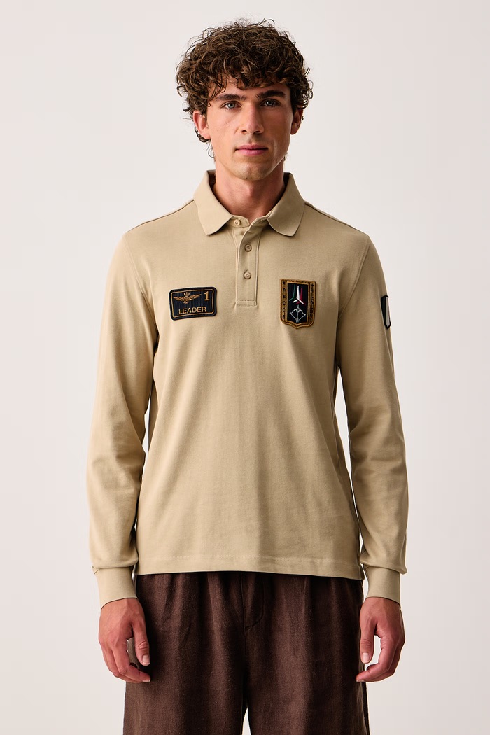 Aeronautica Militare Longsleeve męski bawełniany beżowy PO1941UJ00703