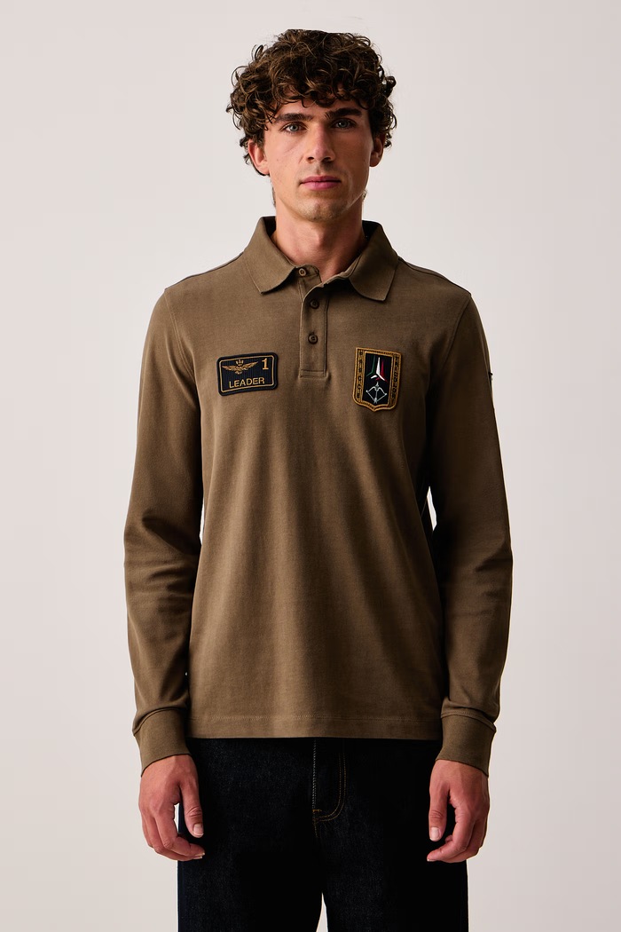 Aeronautica Militare Longsleeve męski bawełniany brązowy PO1941UJ00703
