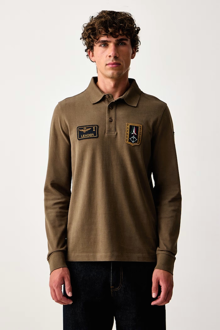 Aeronautica Militare Majica dugih rukava za muškarce od pamuka smeđa PO1941UJ00703