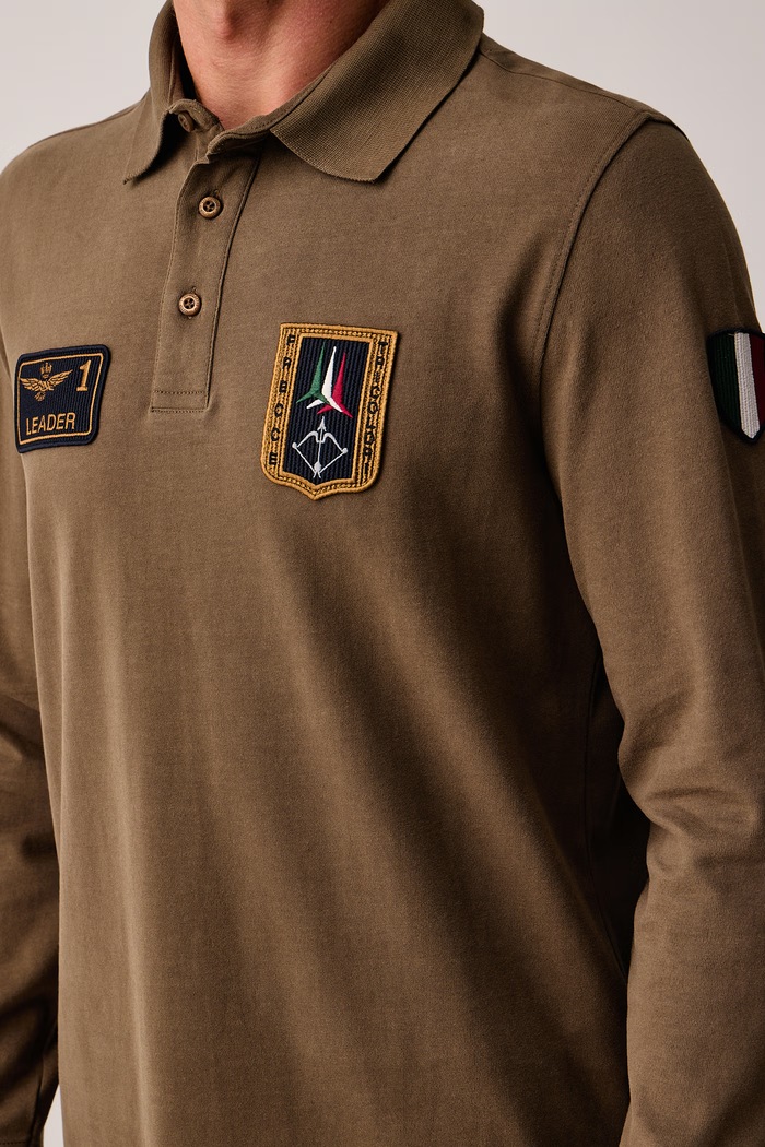 Longsleeve męski bawełniany Aeronautica Militare PO1941UJ00703 brązowy