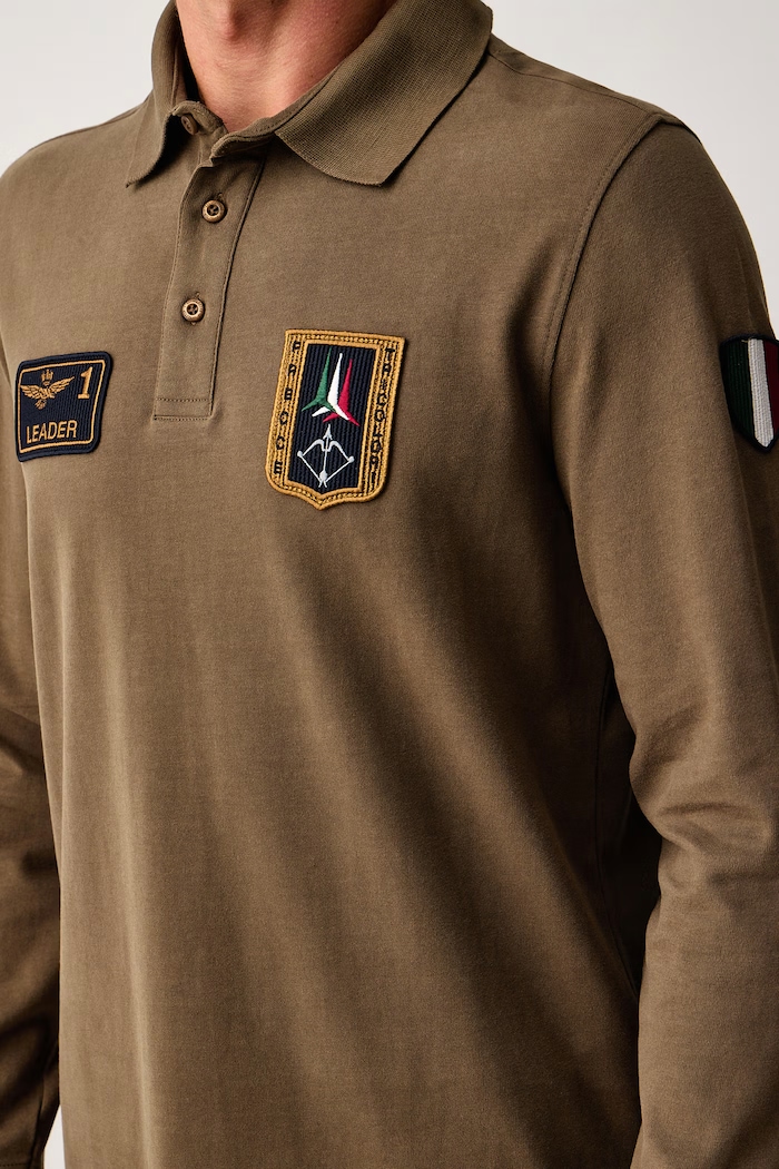 Longsleeve męski bawełniany Aeronautica Militare PO1941UJ00703 brązowy