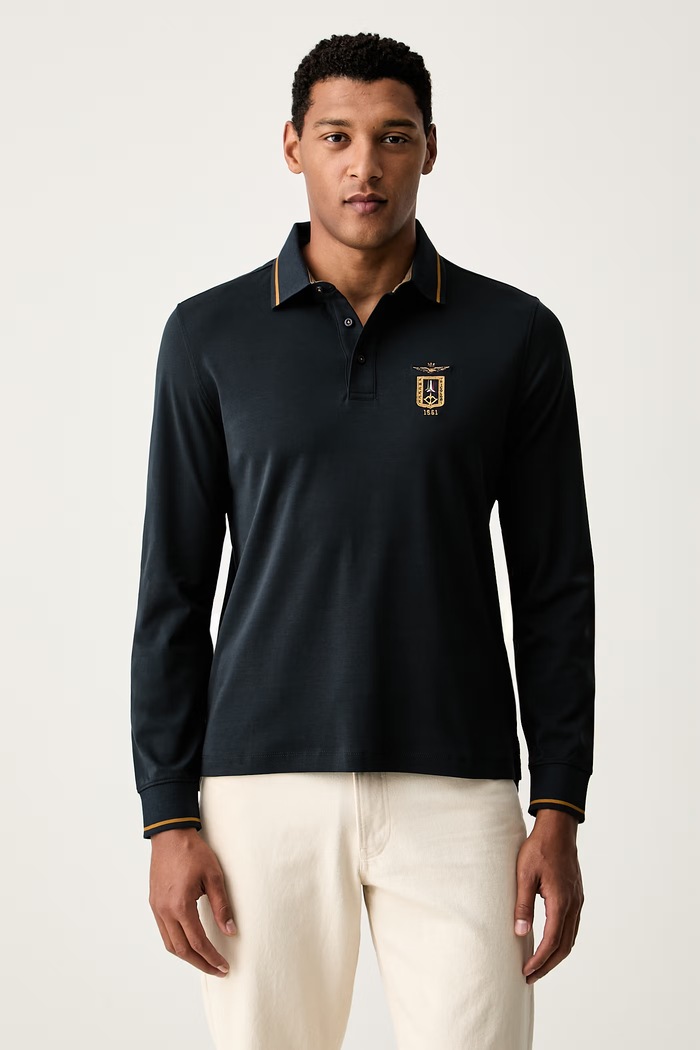 Aeronautica Militare longsleeve męski bawełniany granatowy PO1940UJ00663