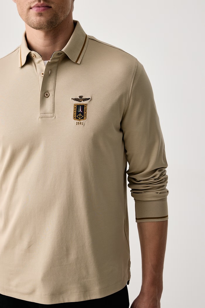 Longsleeve męski bawełniany Aeronautica Militare PO1940UJ00663 beżowy