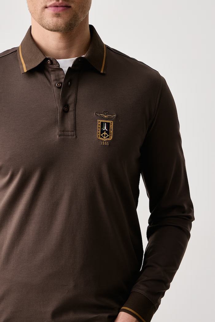 Longsleeve męski bawełniany Aeronautica Militare PO1940UJ00663 brązowy