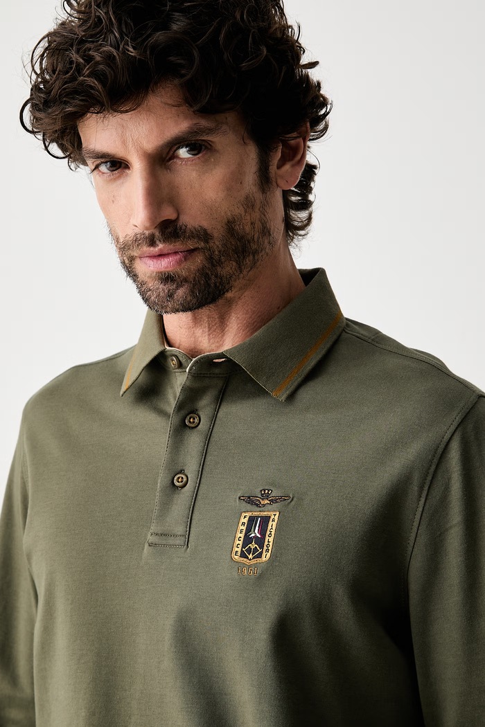Aeronautica Militare longsleeve męski bawełniany zielony PO1940UJ00663