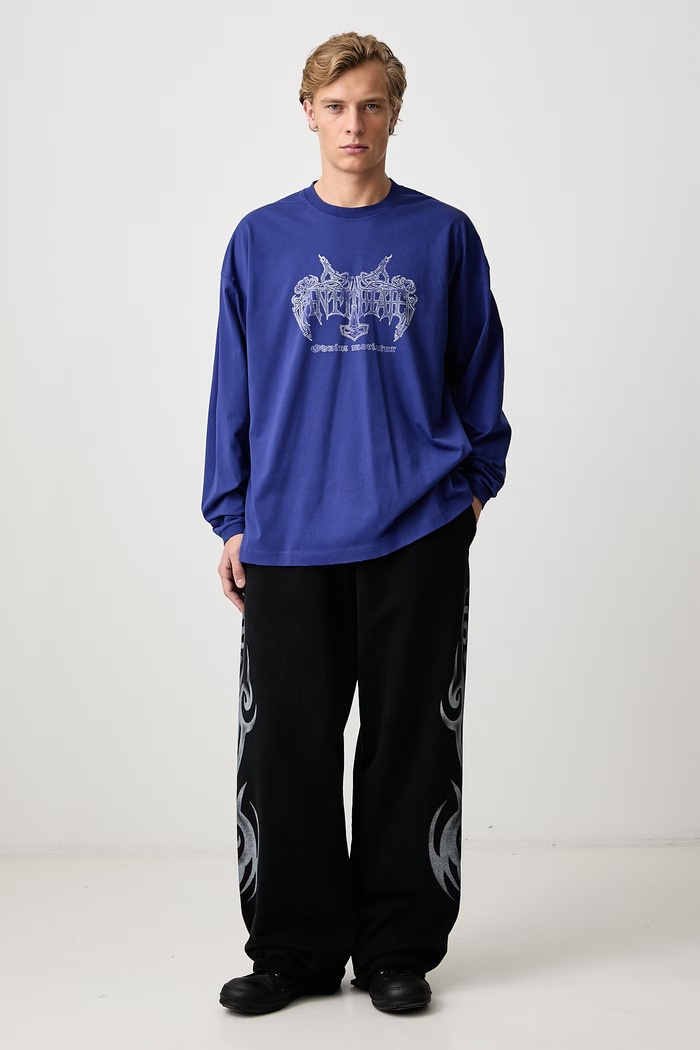 Vetements Antihate longsleeve męski bawełniany MH27LS200BL niebieski AW26