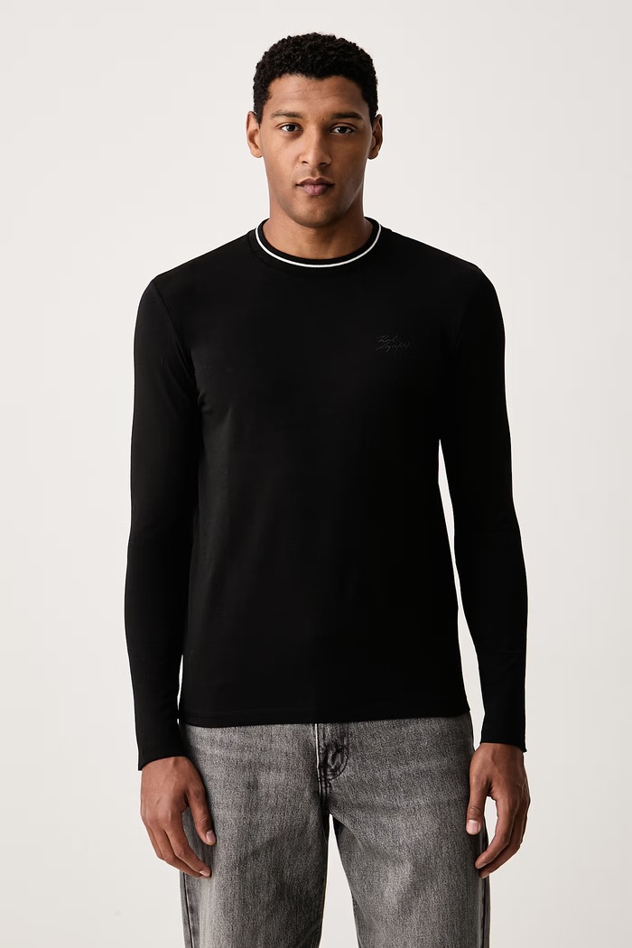 Karl Lagerfeld longsleeve męski bawełniany z elastanem czarny 564235.755020