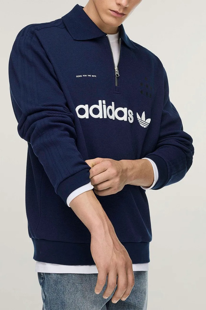 ADI008 X SFTM majica dugih rukava za muškarce s pamukom adidas Originals plava LD1916