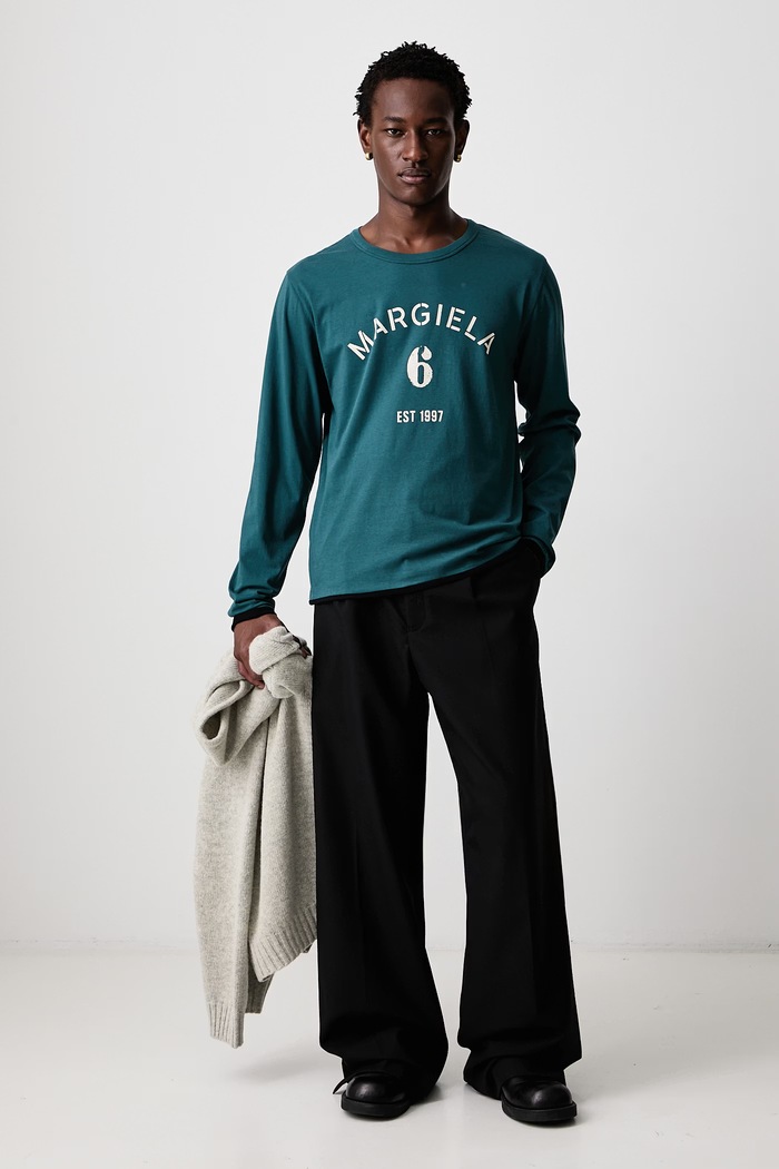 MM6 Maison Margiela Longsleeve męski bawełniany SH0NH0024.M20048 turkusowy AW26