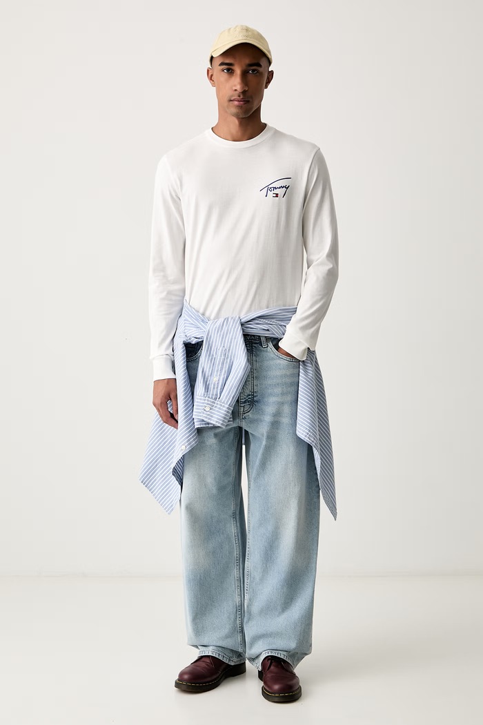 Tommy Jeans majica dugih rukava muška pamučna DM0DM23546 bijela AW26