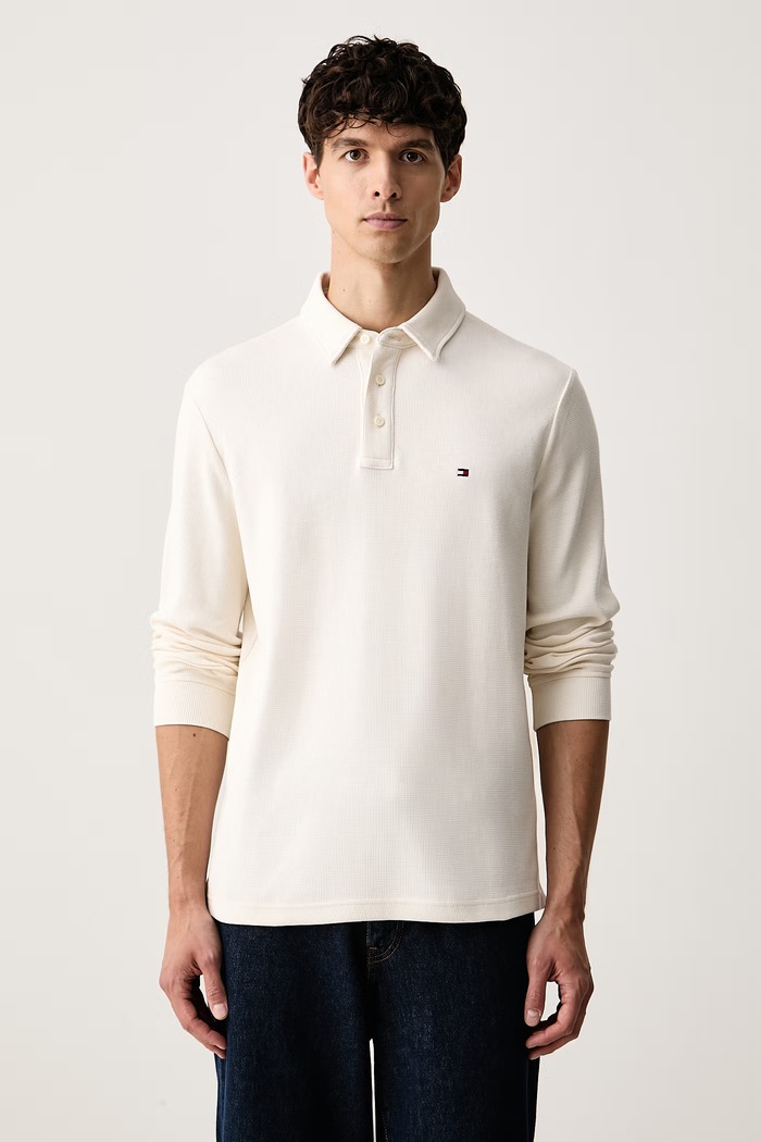 Tommy Hilfiger majica dugih rukava za muškarce od pamuka s elastanom bež MW0MW44651