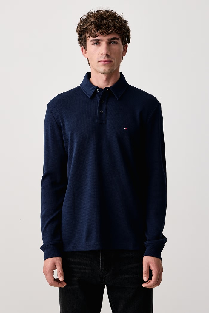 Tommy Hilfiger Longsleeve męski bawełniany z elastanem granatowy MW0MW44651
