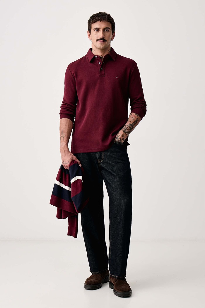 Tommy Hilfiger Longsleeve męski bawełniany z elastanem MW0MW44651 bordowy AW26