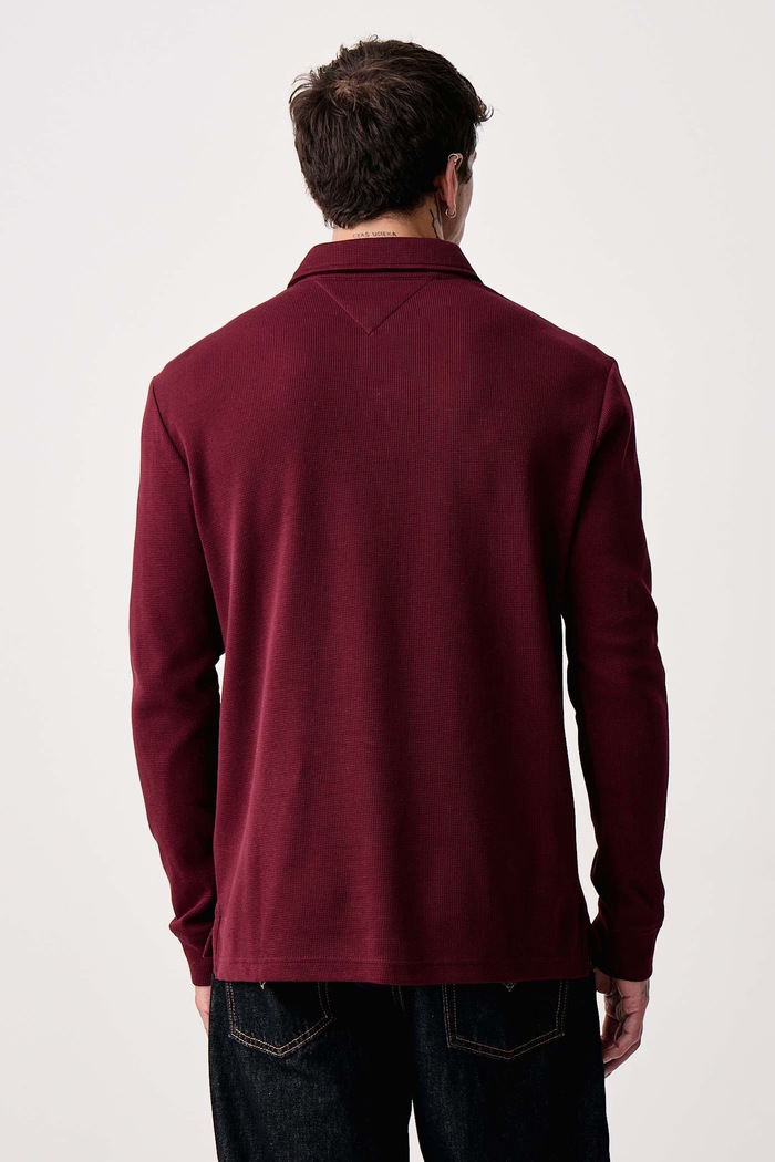 Odzież Tommy Hilfiger Longsleeve męski bawełniany z elastanem MW0MW44651 bordowy