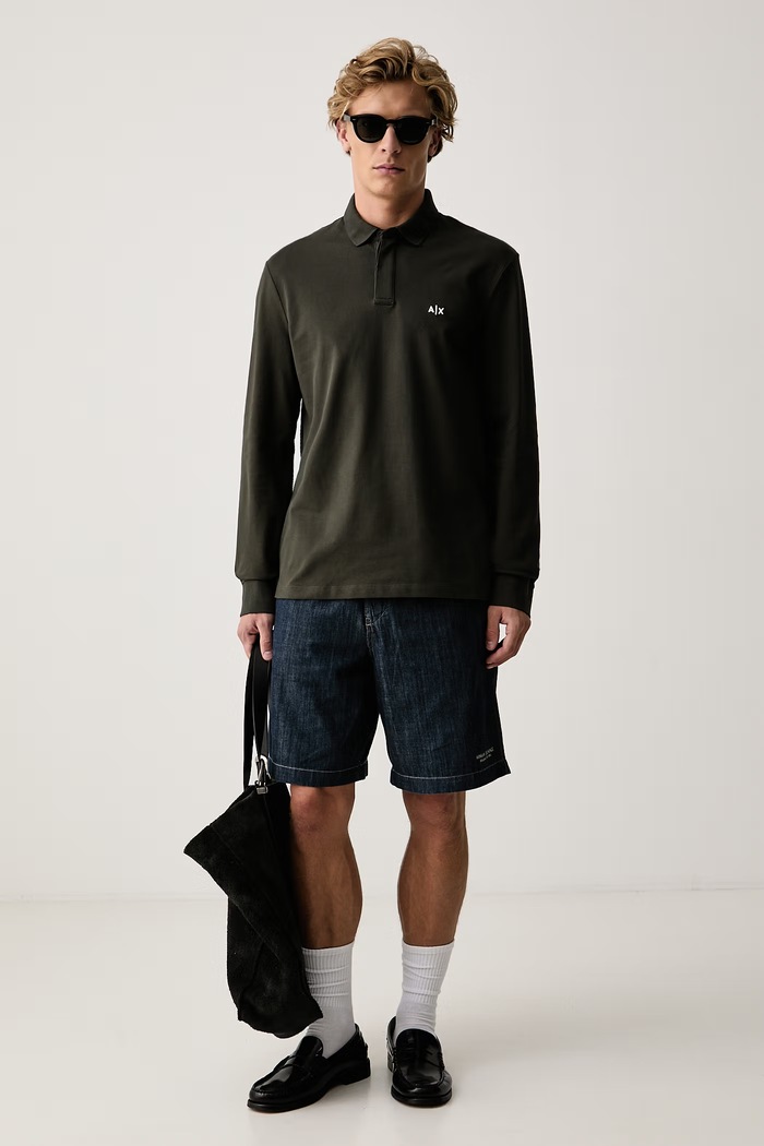 Armani Exchange Longsleeve męski z bawełną XM001288.AF17321 zielony AW26