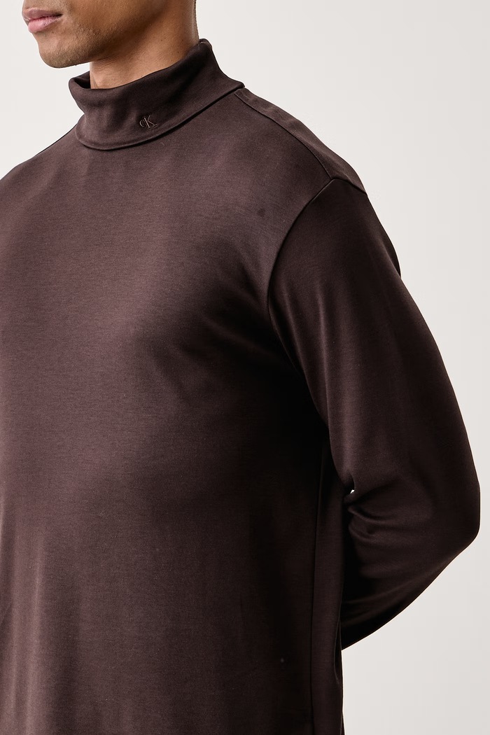 Tričko s dlouhým rukávem pánské bavlněné Calvin Klein LV04LH215G hnědá
