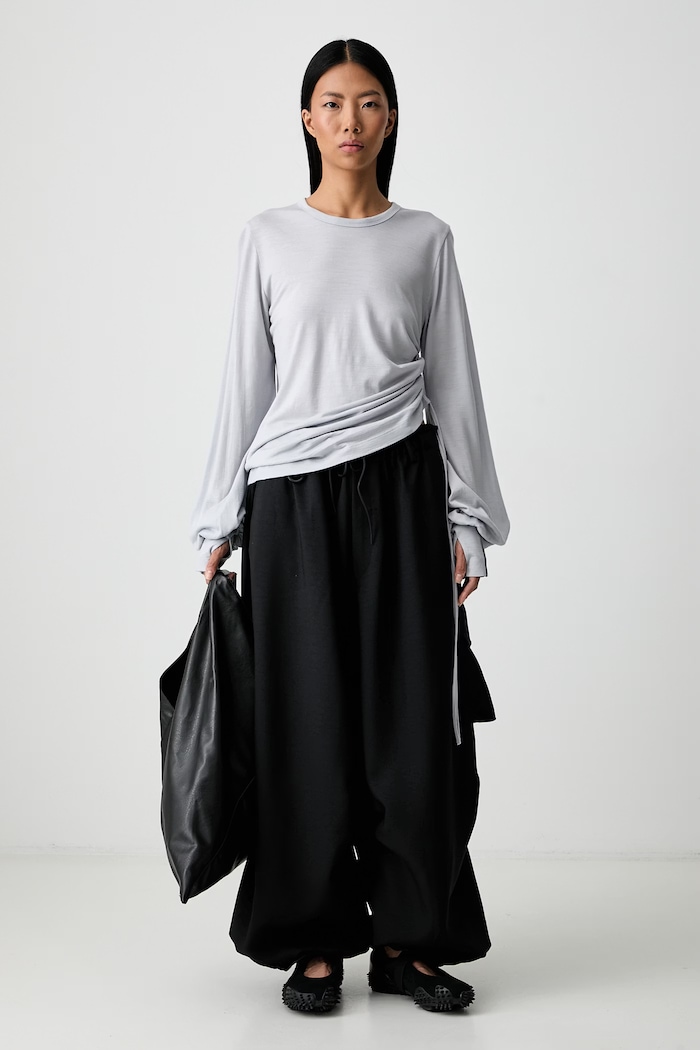 Y-3 longsleeve damski wełniany CNCH DRAPE LS T KT9754 szary AW26