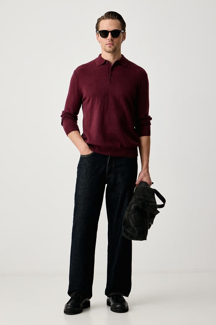 United Colors of Benetton Sweter męski wełniany 1002U301Y bordowy AW26
