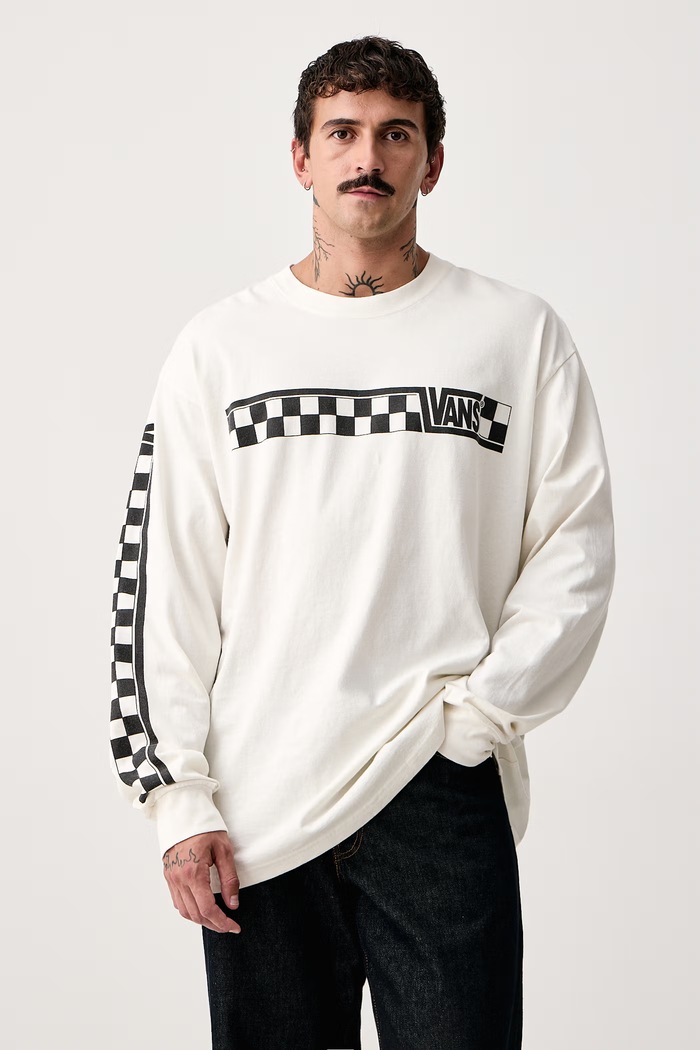 Vans Majica z dolgimi rokavi moška bombažna bež VN000X2BFS81