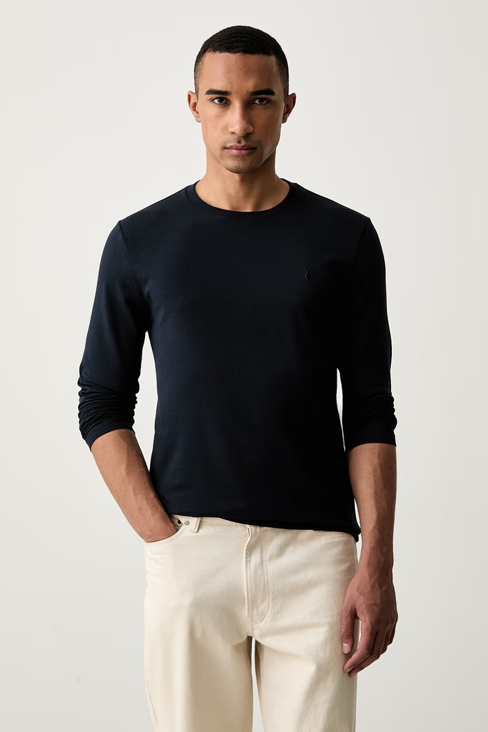 Trussardi longsleeve męski bawełniany z elastanem granatowy G0238100040N