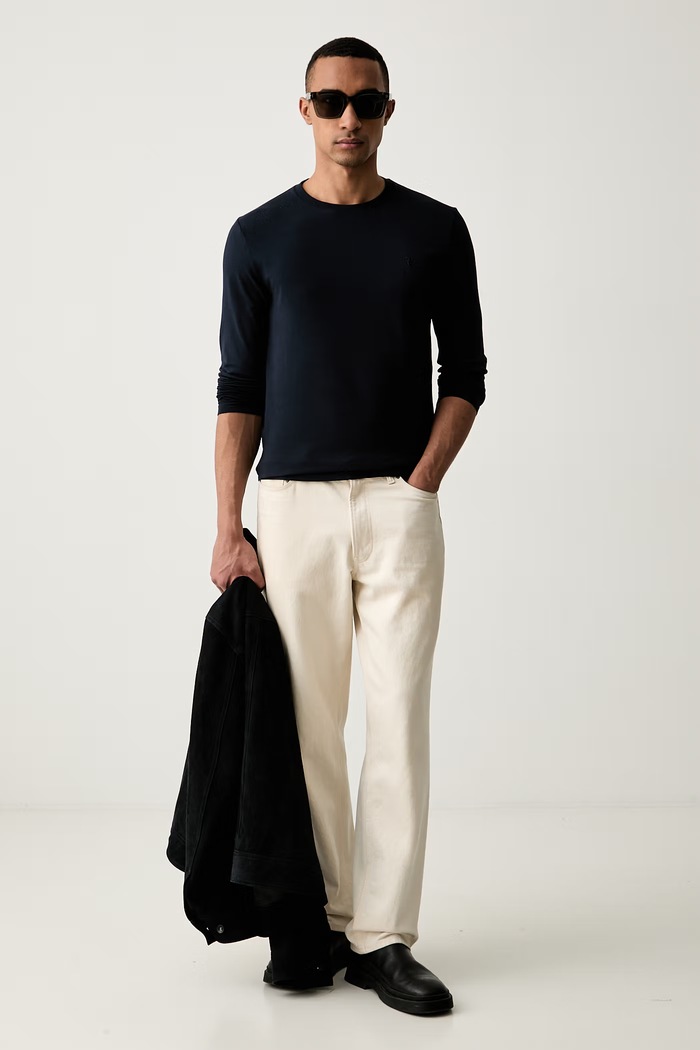 Trussardi longsleeve męski bawełniany z elastanem G0238100040N granatowy AW26