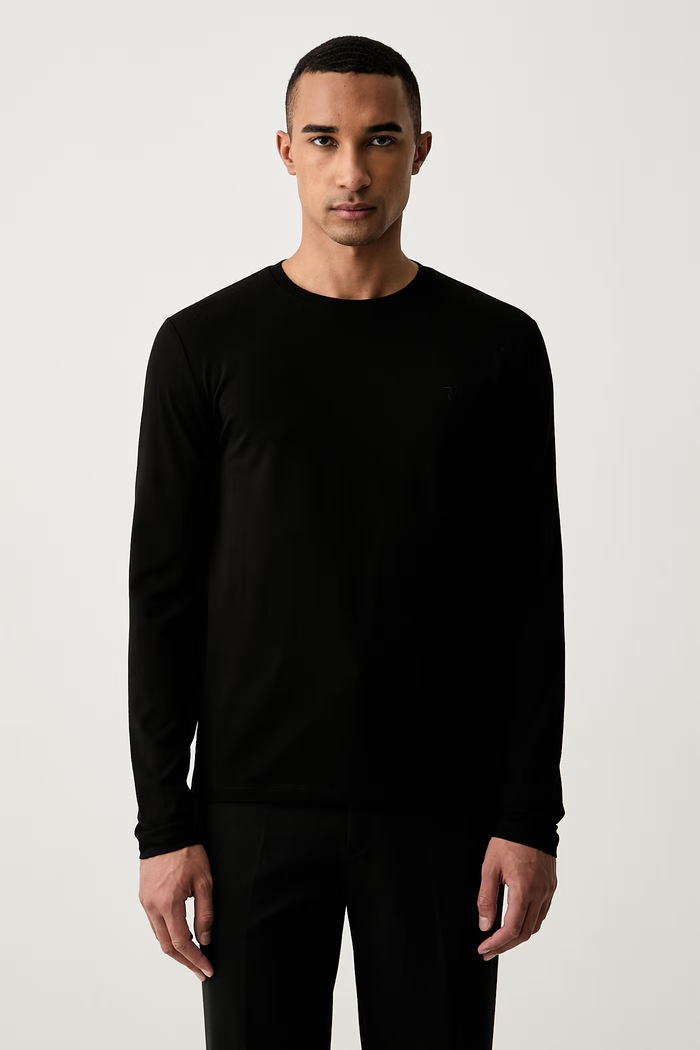 Trussardi longsleeve męski bawełniany z elastanem czarny G0238100040N