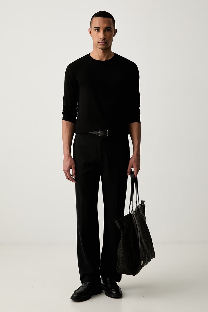 Trussardi longsleeve męski bawełniany z elastanem G0238100040N czarny AW26