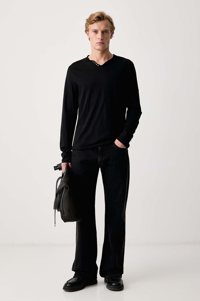 Zadig&Voltaire Majica dugih rukava za muškarce od pamuka MONASTIR JMTN01641 crna AW26