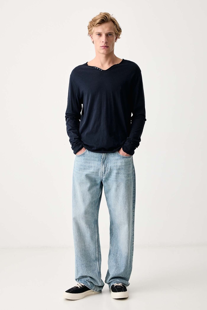Zadig&Voltaire Majica dugih rukava za muškarce od pamuka MONASTIR JMTN01640 mornarsko plava AW26