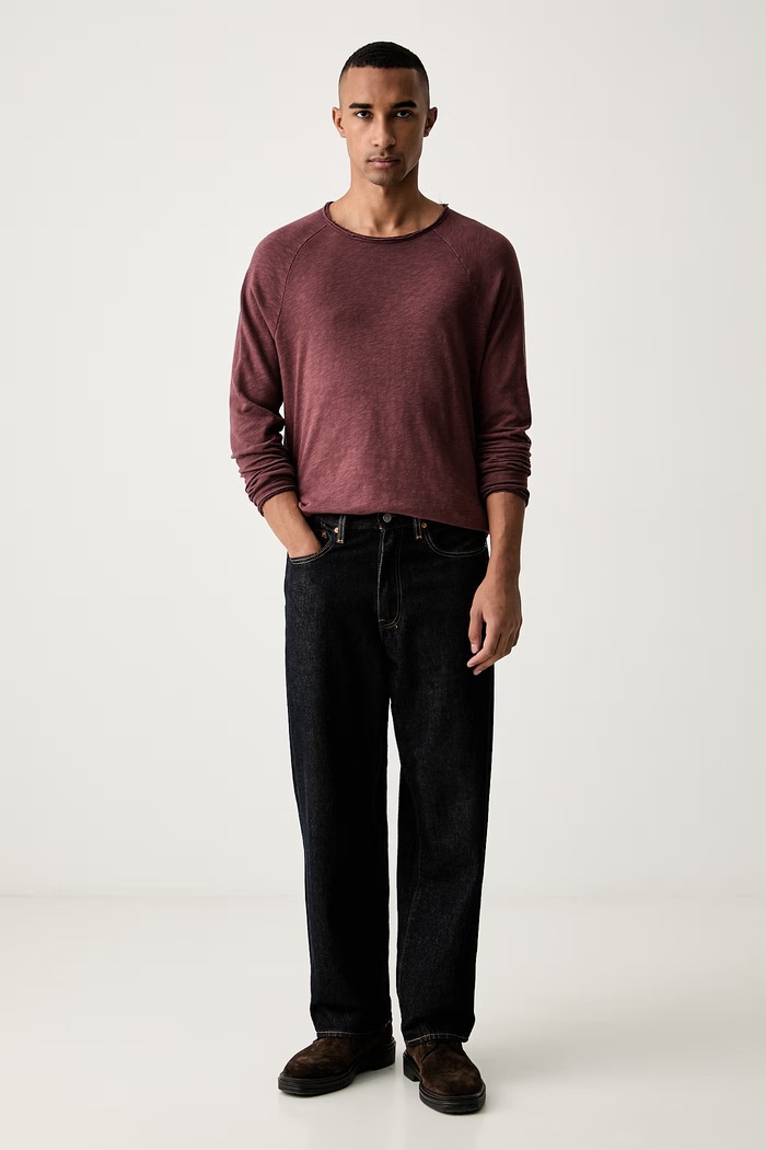 American Vintage tričko s dlouhým rukávem pánské bavlněné MSON24G burgundské AW26